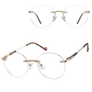 Bezramkowe oprawki korekcyjne okulary zerówki patentki na teleskopach 870A złoty/brązowy