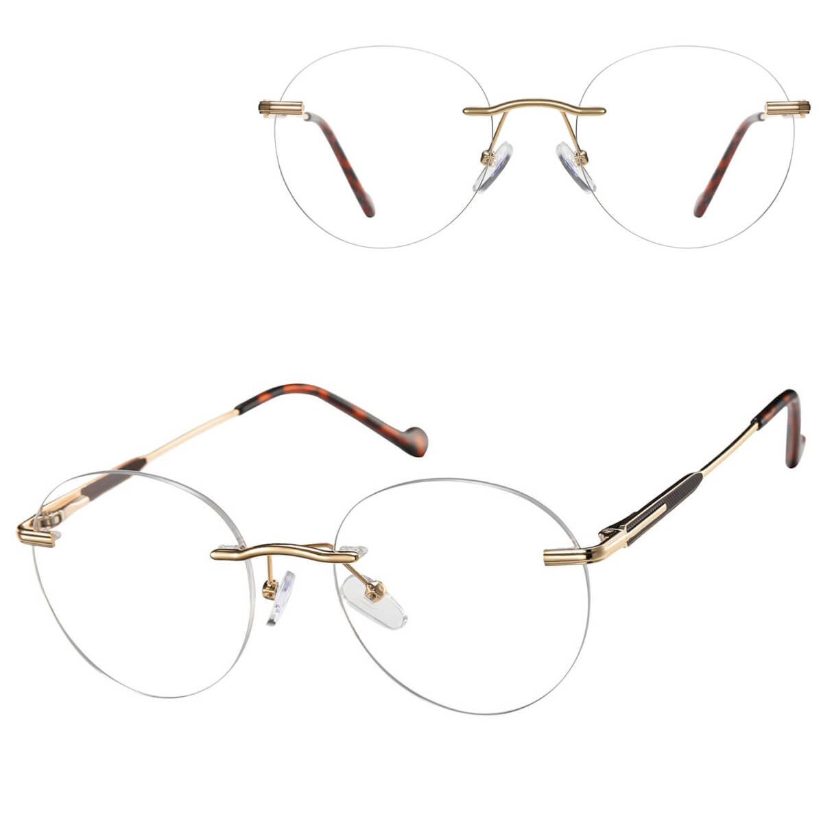 Bezramkowe oprawki korekcyjne okulary zerówki patentki na teleskopach 870A złoty/brązowy