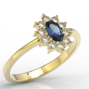 Pierścionek z żółtego złota z szafirem i cyrkoniami AP-1830Z-SZA/C
