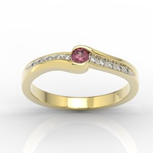 Pierścionek z żółtego złota z rubinem i brylantami 0,05 ct wzór BP-3413Z-R