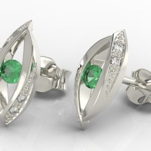 Kolczyki z białego złota ze szmaragdami i diamentami LPK-60B