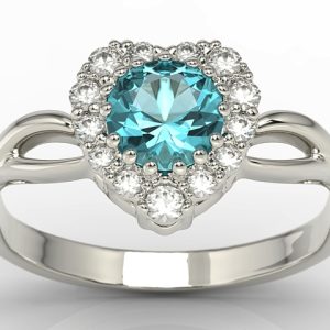 Pierścionek w kształcie serca z topazem Swarovski Blue i diamentami AP-77B