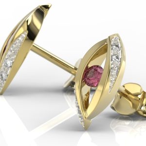 Kolczyki z żółtego złota z rubinami i diamentami LPK-60Z-R