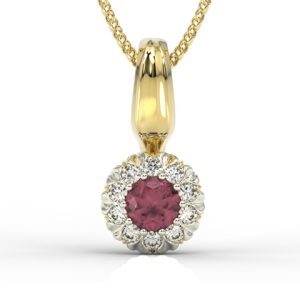 Wisiorek z żółtego i białego złota APW-42ZB-C z rubinem i cyrkoniami