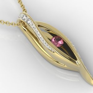 Wisiorek z żółtego złota z rubinem i diamentami LPW-60Z-R