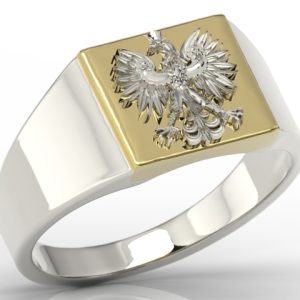 Sygnet z białego i żółtego złota z wizerunkiem orła SJ-24BZB