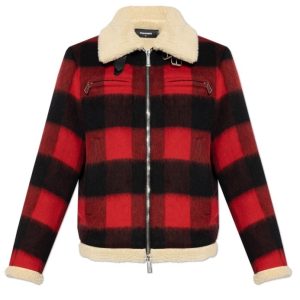 KURTKA W KRATĘ Z KOŻUCHEM I LOGO