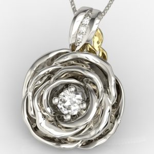 Wisiorek z białego i żółtego złota w kształcie róży z diamentami APW-95BZ