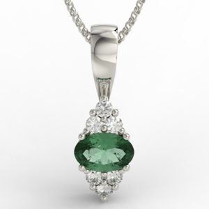 Wisiorek z białego złota ze szmaragdem i diamentami LPW-88B