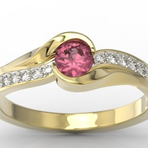 Pierścionek z żółtego złota z rubinem i diamentami model AP-6139Z-R