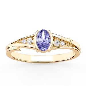 Pierścionek zaręczynowy z żółtego złota z tanzanitem i diamentami JP-2705Z-R