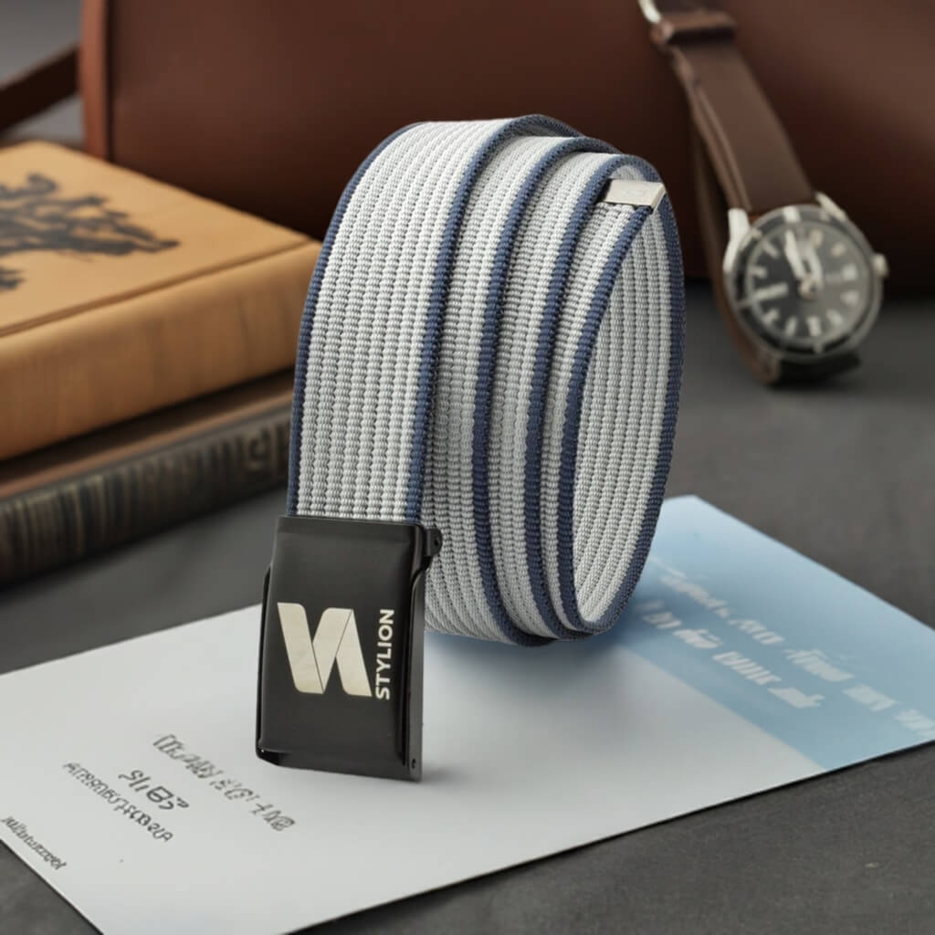 Pasek parciany szaro-granatowy STYLION - ST-27