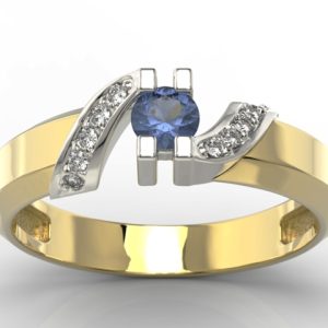 Pierścionek z żółtego i białego złota z szafirem i diamentami JP-66ZB