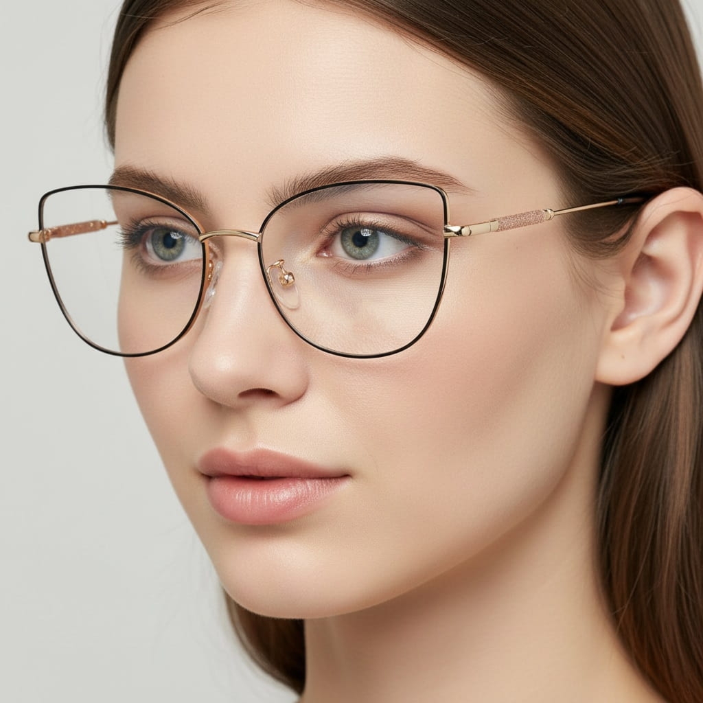 Okulary kocie do komputera damskie z filtrem BLUE Light zerówki 2576 czarny/złoty