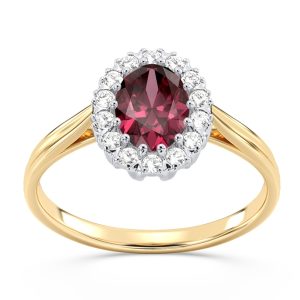 Pierścionek markiza z żółtego i białego złota z rubinem i diamentami 0,21 ct wzór BP-12ZB