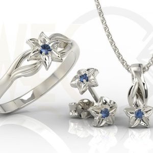 Komplet - Pierścionek,kolczyki i wisiorek z białego złota z szafirami BP-14B/BP-15B-SZA ZEST
