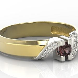 Pierścionek z żółtego i białego złota z granatem i diamentami JP-66ZB