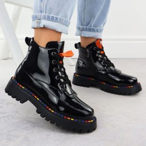 Skórzane botki lakierowane glany ocieplane czarne Gino Fabiani 8134