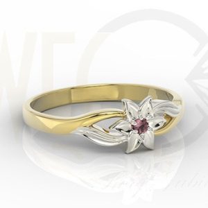 Komplet - Pierścionek, kolczyki i wisiorek z żółtego i białego złota z rubinem BP-14ZB/BP-15ZB ZESTAW