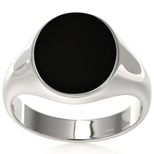 Sygnet z białego złota z owalnym onyksem SJ-28B-ONY