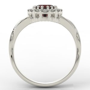 Pierścionek w kształcie serca z białego złota z granatem i cyrkoniami AP-77B-C