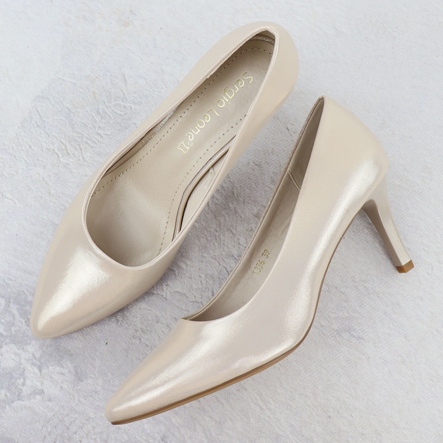 Szpilki czółenka damskie satynowo złote Sergio Leone 1336