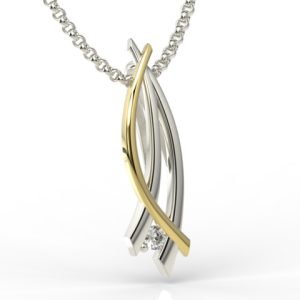 Wisiorek z białego i żółtego złota z diamentem APW-72BZ