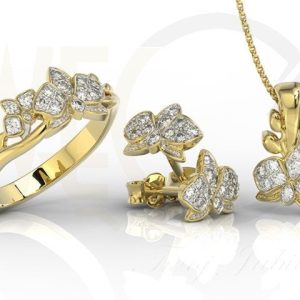 Zestaw - Pierścionek, kolczyki i wisiorek z żółtego złota z brylantami BP-45Z-R-ZES