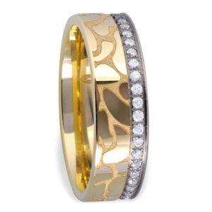 Obrączka z żółtego i białego złota palladowego ŁN-01ZBcyrkonie-k