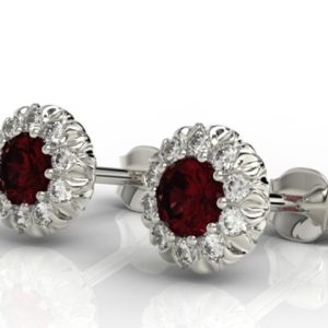 Kolczyki z białego złota APK-42B-C z granatami i cyrkoniami.