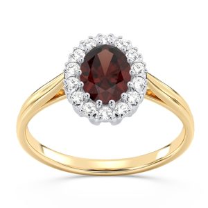 Pierścionek markiza z żółtego i białego złota z granatem i diamentami 0,21 ct wzór BP-12ZB