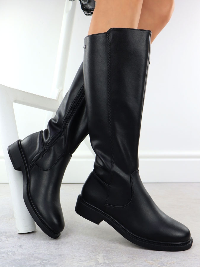 Skórzane kozaki damskie ocieplane czarne Sergio Leone 25600