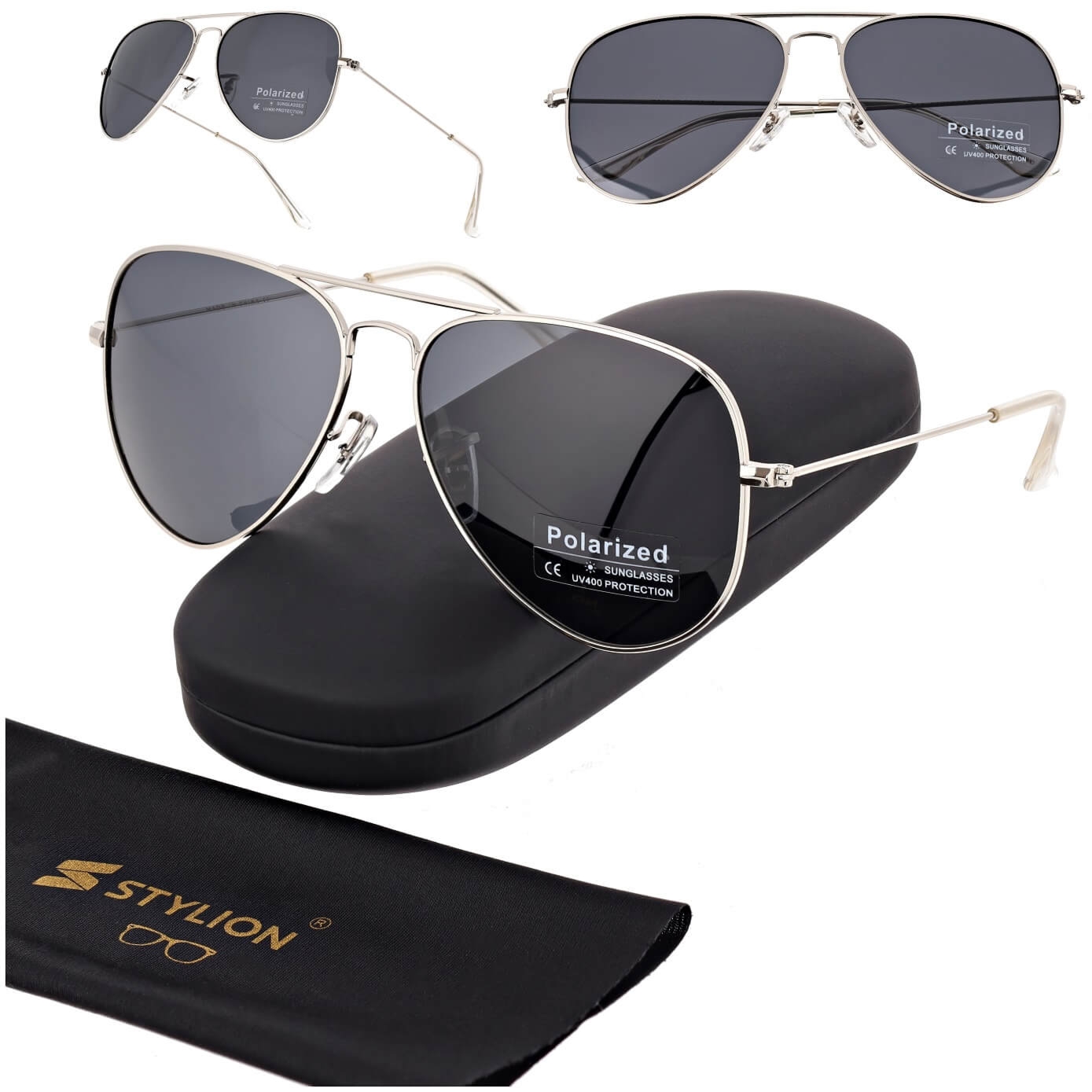 Okulary przeciwsłoneczne z polaryzacją pilotki POL-3026 srebrny/czarny