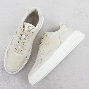 Skórzane sneakersy damskie beżowe eVento 8240