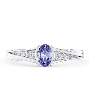 Pierścionek zaręczynowy z białego złota z tanzanitem i diamentami JP-2705B