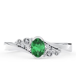 Pierścionek z białego złota AP-39B ze szmaragdem i cyrkoniami