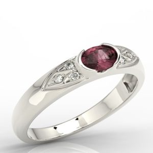 Pierścionek z białego złota z rubinem i diamentami 0,06 ct model AP-80B