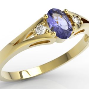 Pierścionek zaręczynowy z żółtego złota JP-22Z z tanzanitem i diamentami 0,04 ct.