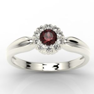 Pierścionek z białego złota z granatem i cyrkoniami AP-42B-C