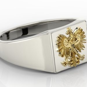 Sygnet z białego i żółtego złota z wizerunkiem orła SJ-24BZ