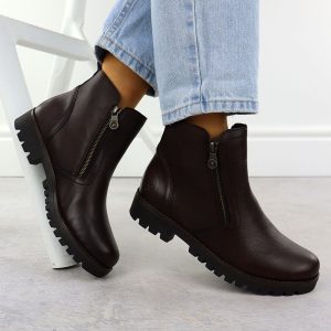 Skórzane botki damskie na suwak brązowe Rieker 78556-27