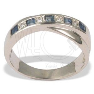 Pierścionek z białego złota z szafirami i diamentami JP-36B