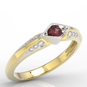 Pierścionek z żółtego i białego złota z granatem i diamentami AP-44ZB