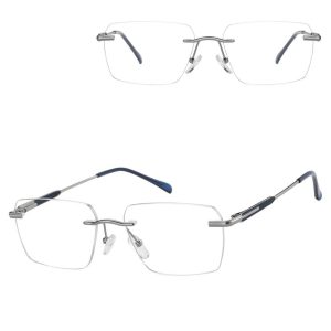 Bezramkowe oprawki korekcyjne okulary zerówki patentki na teleskopach 869D srebrny/granat