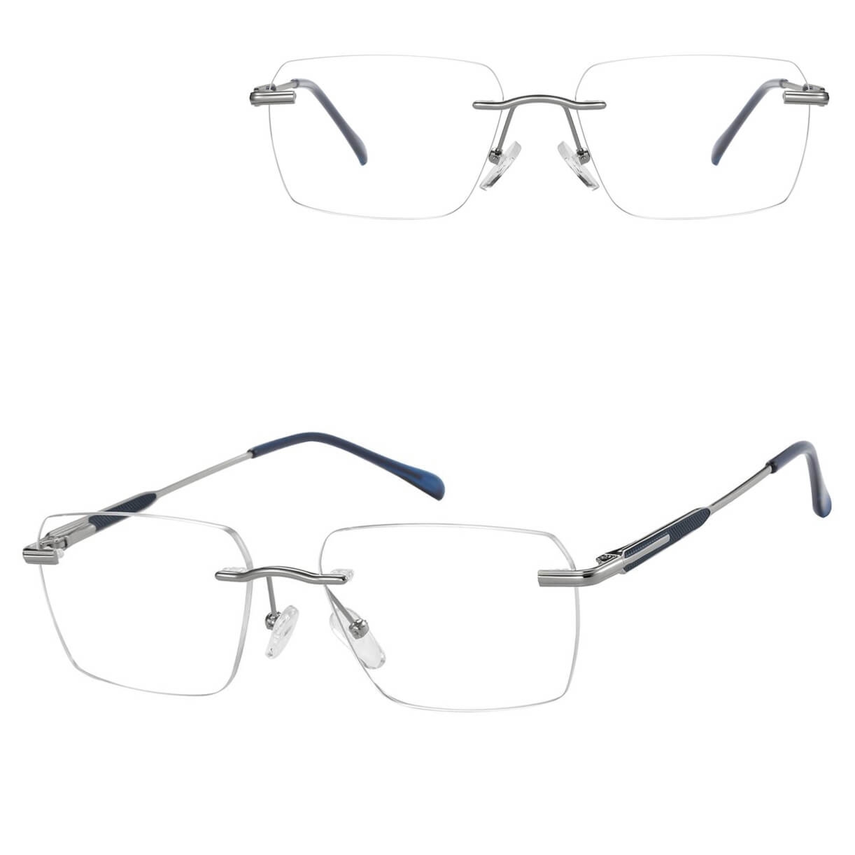 Bezramkowe oprawki korekcyjne okulary zerówki patentki na teleskopach 869D srebrny/granat