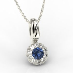 Wisiorek z białego złota APW-42B-C z szafirem i cyrkoniami