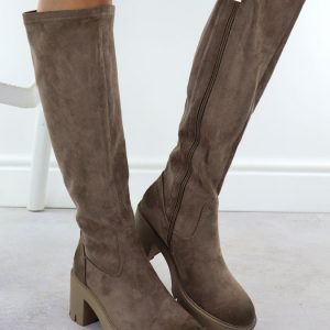 Kozaki damskie zamszowe ocieplane beżowe Vinceza 58332