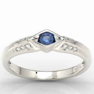 Pierścionek z białego złota z szafirem i diamentami AP-44B