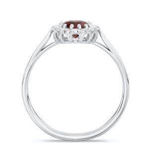 Pierścionek markiza z białego złota z granatem i diamentami 0,21 ct wzór BP-12B