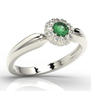Pierścionek z białego złota ze szmaragdem i cyrkoniami AP-42B-C